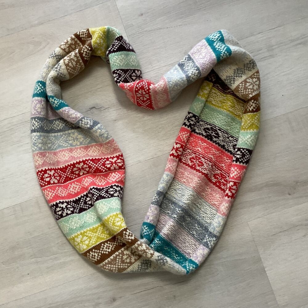 Gap Fair Isle Lambswool Blend Womens Colorful Striped Infinity Scarf 31 X 7